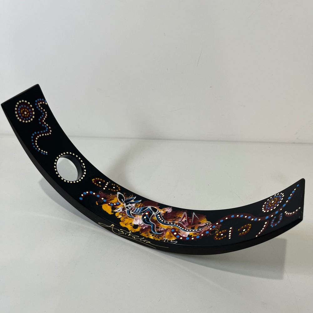 Vintage Australia Wine Bottle Holder Hand Painted Aboriginal Folk Art Kangaroo
